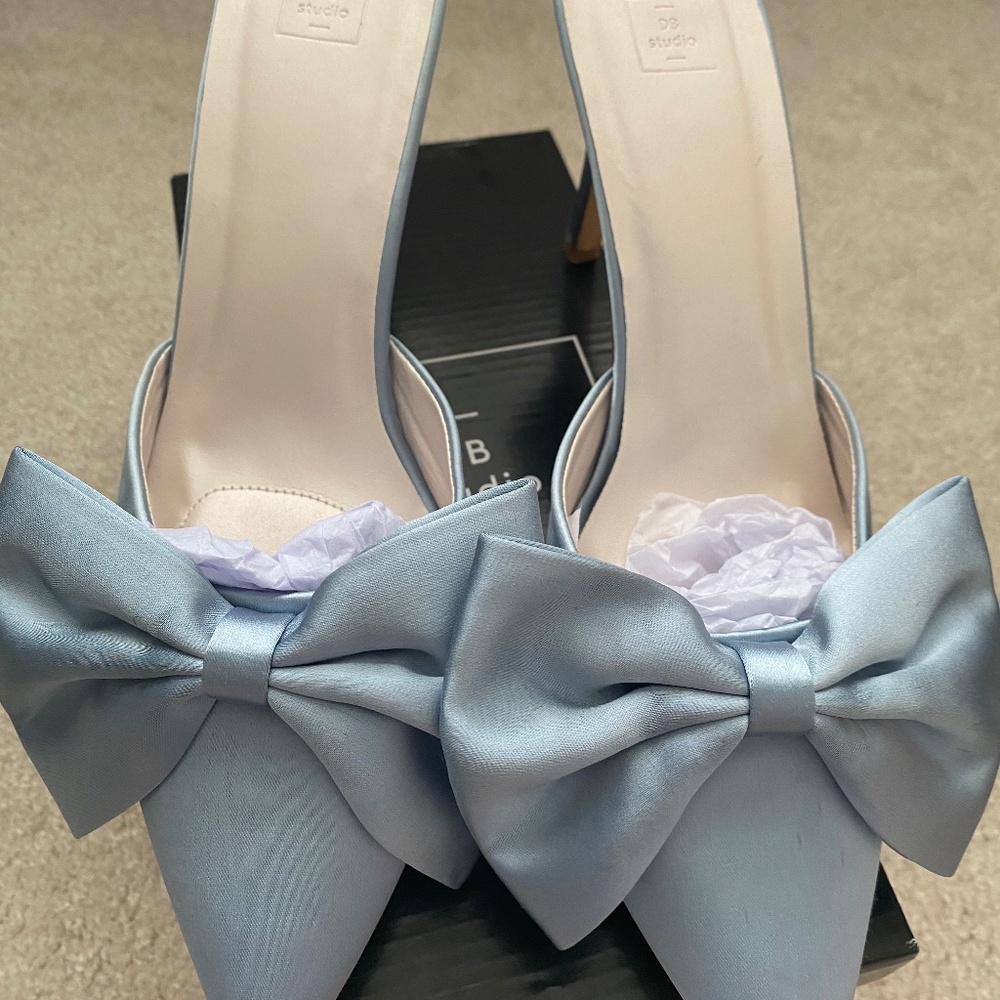 Edwina Light Blue Mule with Bow